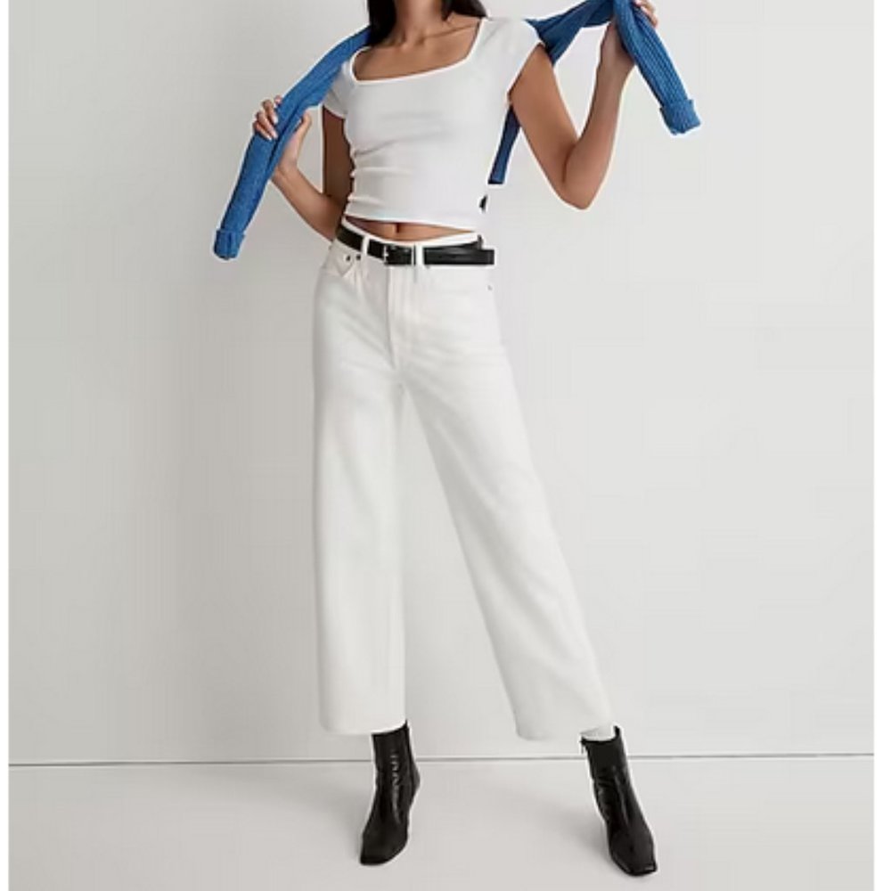 NWT Madewell Petite Perfect Vintage Wide Leg Jean in Tile White, Size P25